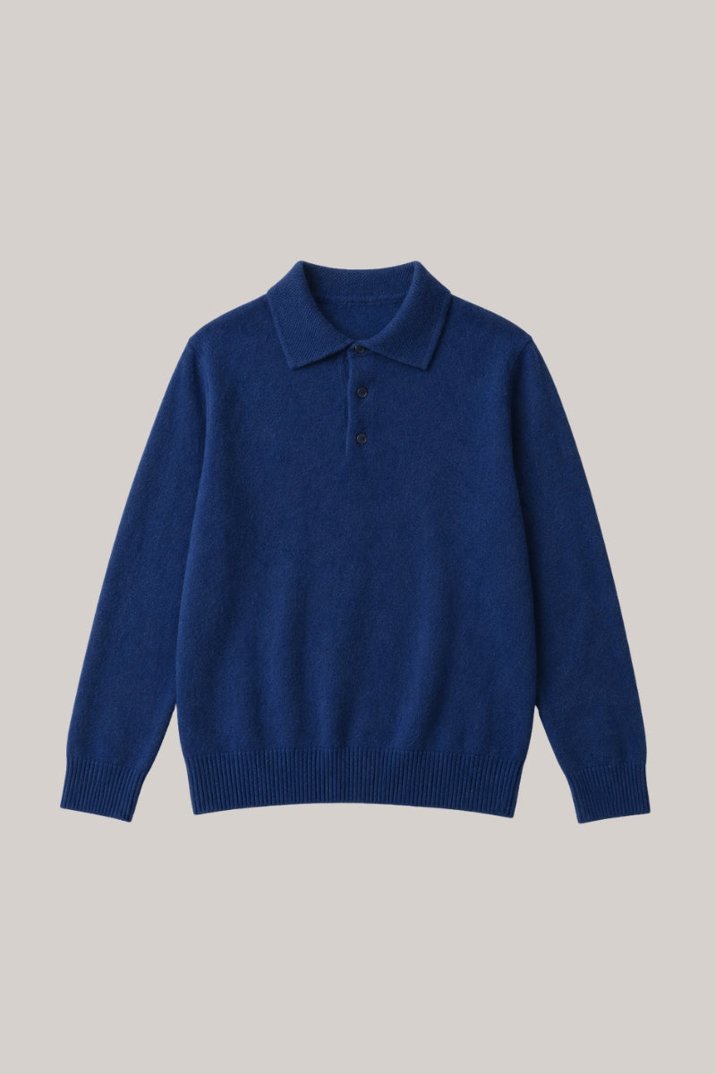 Men’s 100% Wool Long Sleeve Knitted Polo Shirt