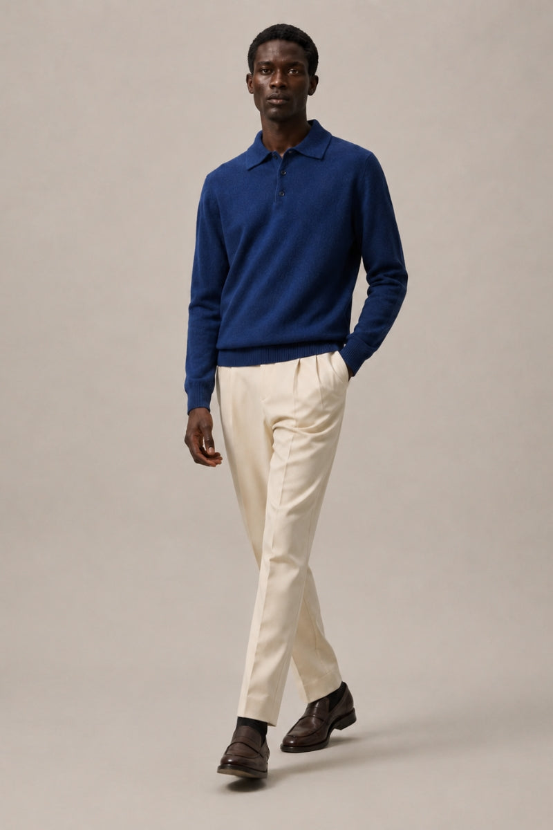 Men’s 100% Wool Long Sleeve Knitted Polo Shirt