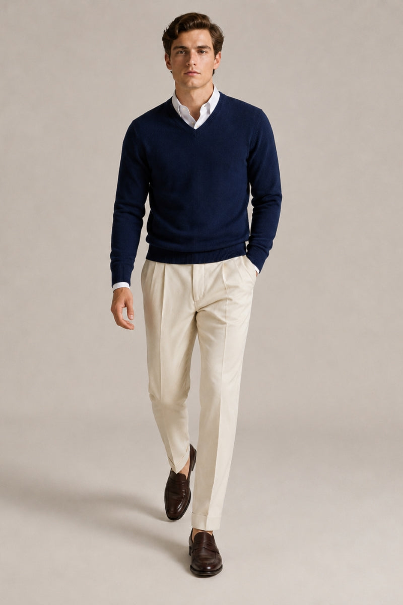 Men’s 100% Cotton V-Neck Jumper