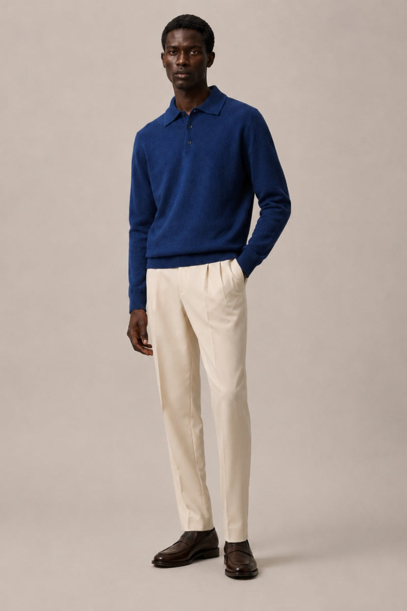 Men’s 100% Wool Long Sleeve Knitted Polo Shirt