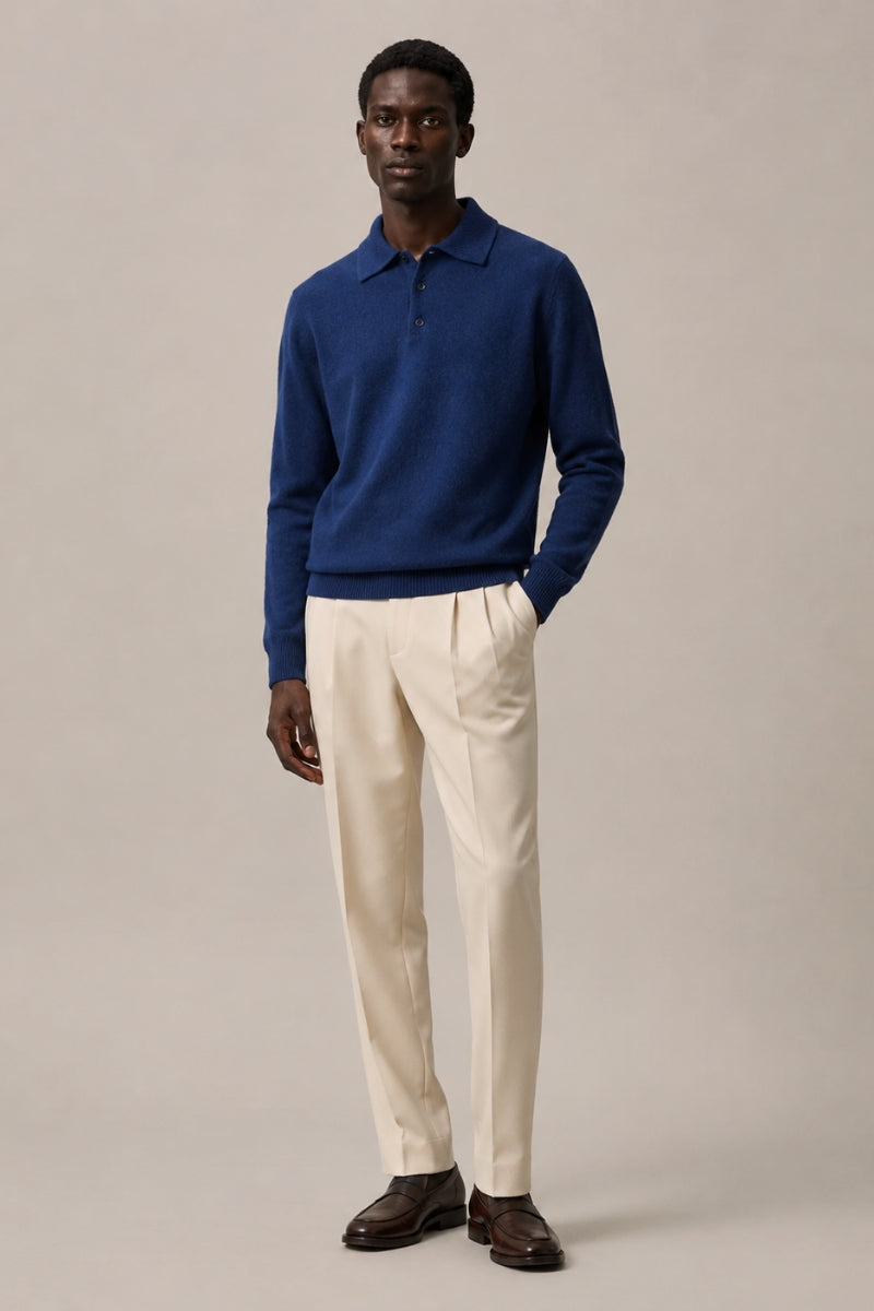 Men’s 100% Wool Long Sleeve Knitted Polo Shirt