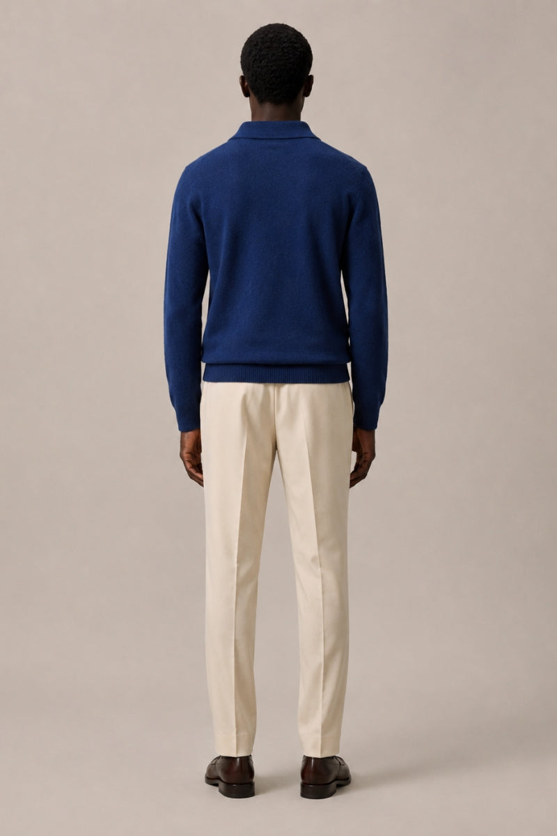 Men’s 100% Wool Long Sleeve Knitted Polo Shirt