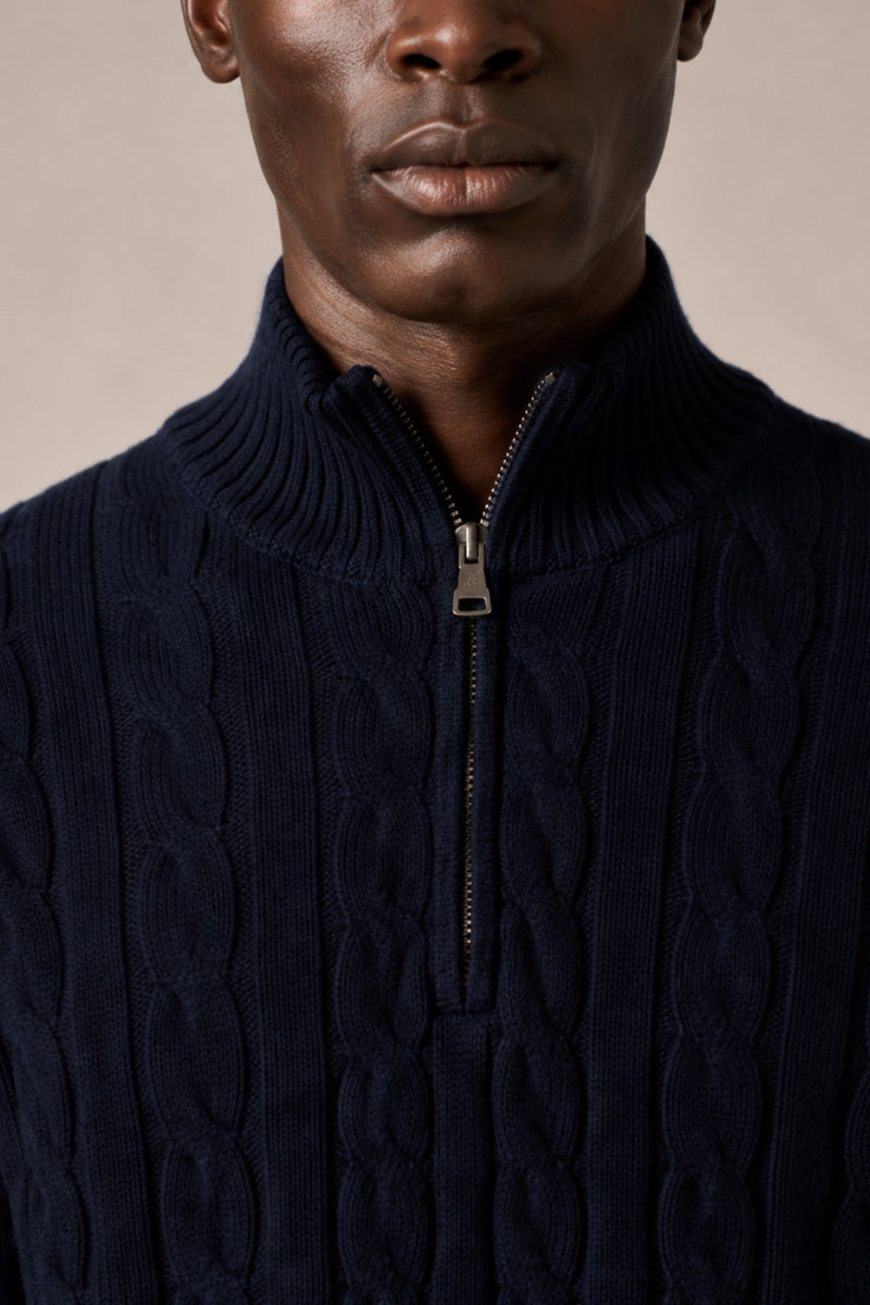 Men’s 100% Cotton Cable Knit Quarter Zip Jumper