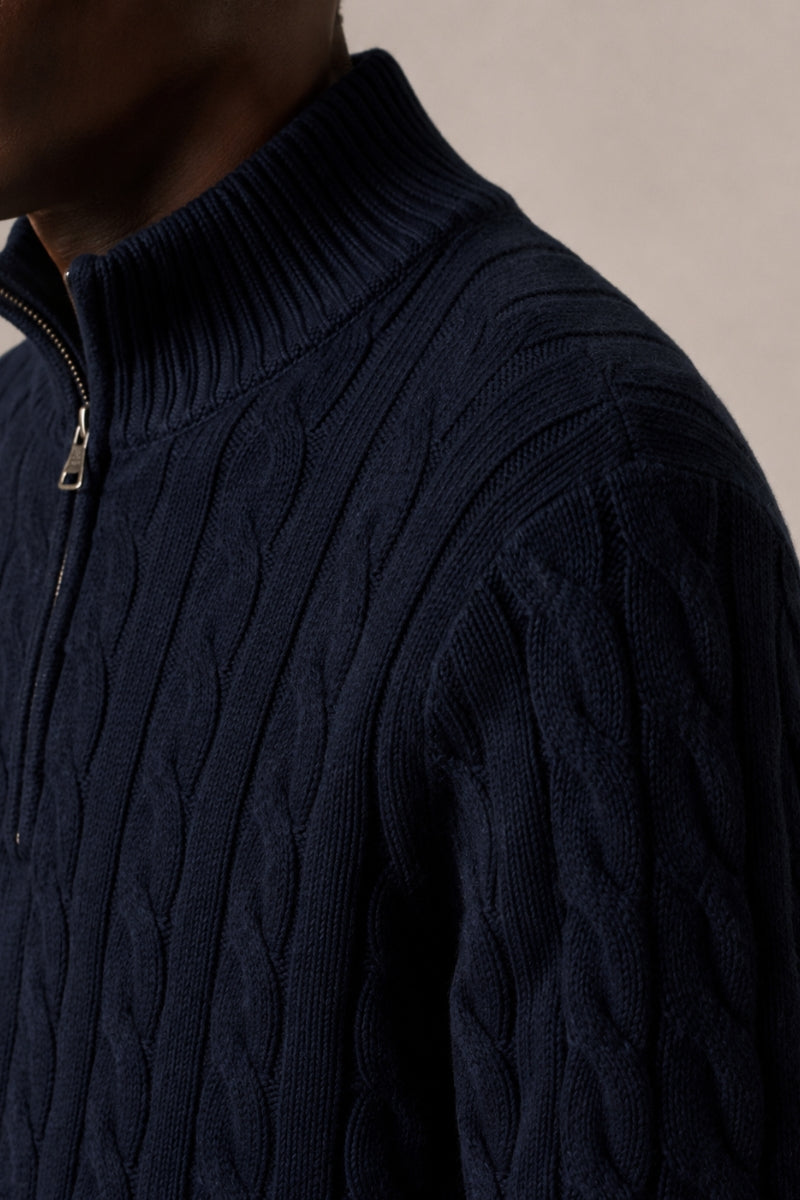 Men’s 100% Cotton Cable Knit Quarter Zip Jumper