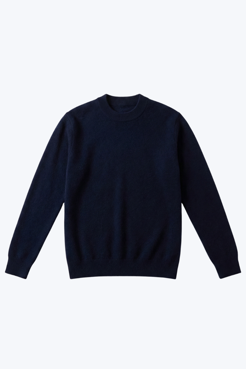 Men’s navy 100% cashmere crew neck jumper by LaVestimente.